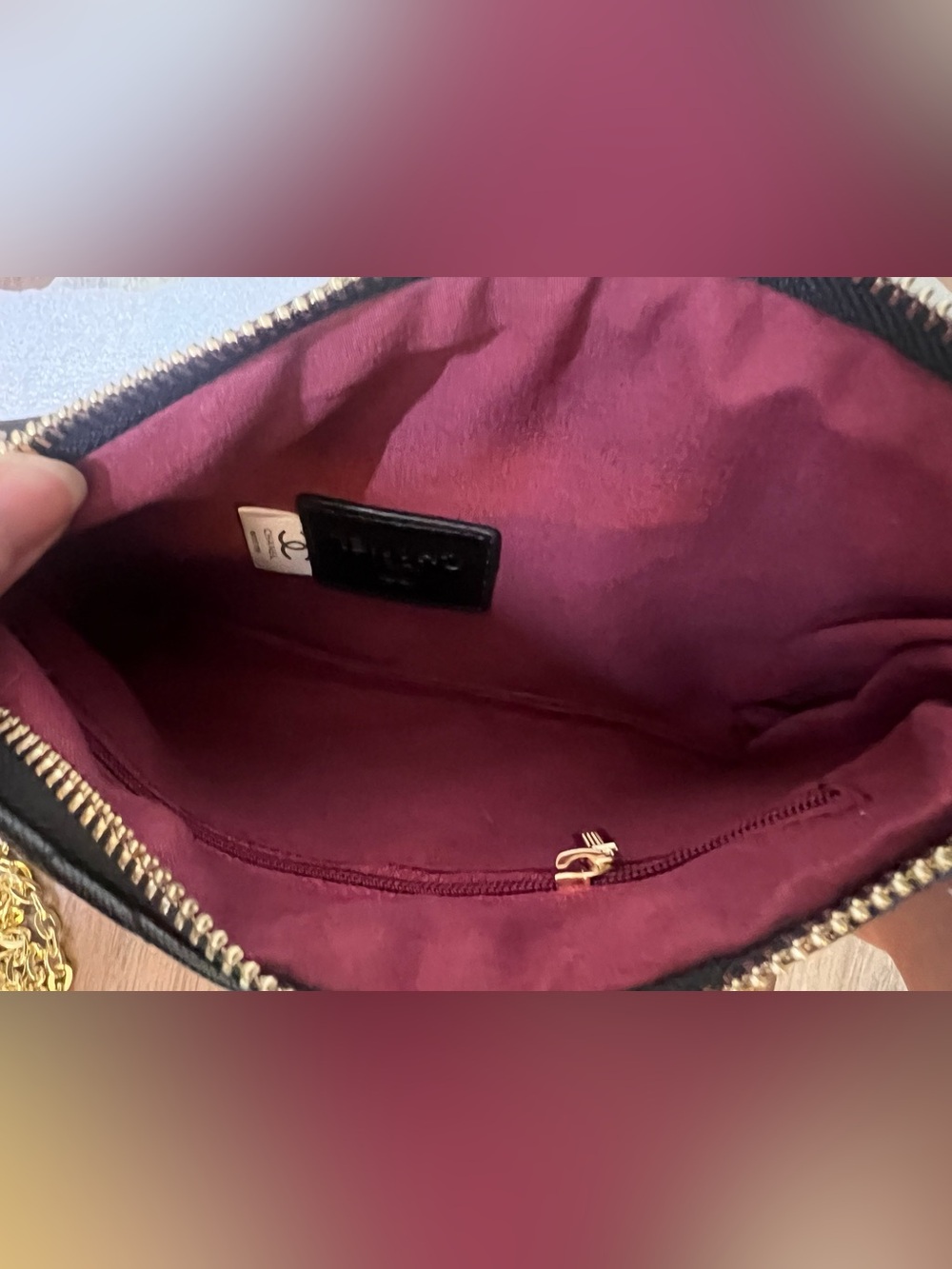 Black Quilted Caviar Leather Crossbody with Gold Chain - Picture 3 of 4